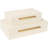 Beige Shagreen Decorative Storage Boxes – Set of 2 Faux Leather Jewelry & Memory Boxes with Gold Metal Handles, Nesting Photo Organizers