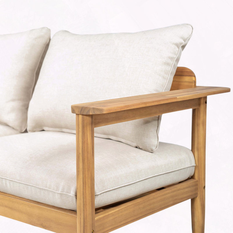 Causeuse d'extérieur en bois d'acacia à large dossier avec accoudoirs confortables
