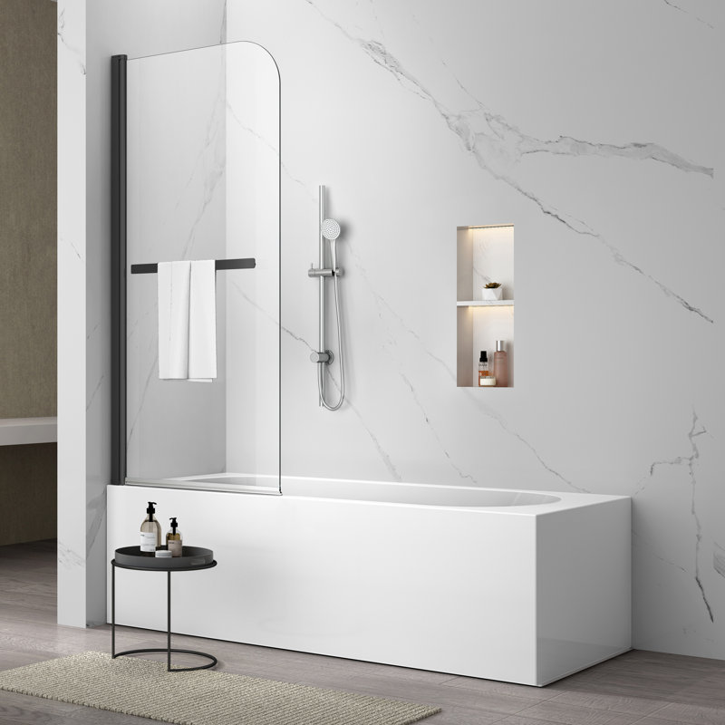 34'' W x 58'' H Pivot Tub Shower Door with Clear  Tempered Glass, Matte Black