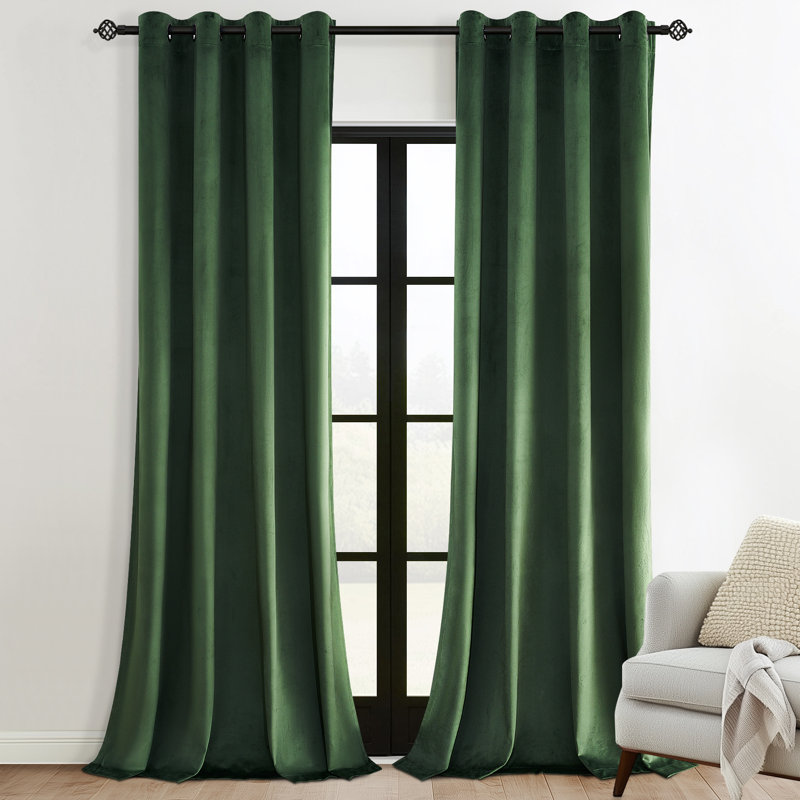 Ike Velvet Solid 80% Blackout Grommet Curtain Panels, Thermal Insulated Soundproof Drapes (Set of 2), 52" W x 108" L