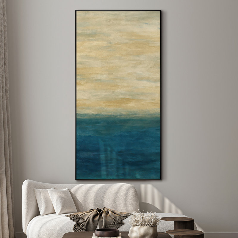 Très grande impression d'art abstrait bleu Horizon - beige neutre et tons océaniques, œuvre d'art moderne pour le salon ou la chambre à coucher, assemblage requis