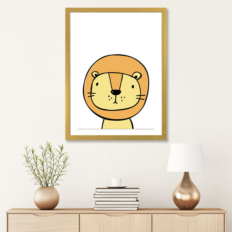 Lion - reproduction d'impression, Papier encadré doré, H 32 po x l 24 po x P 1 po, Blanc