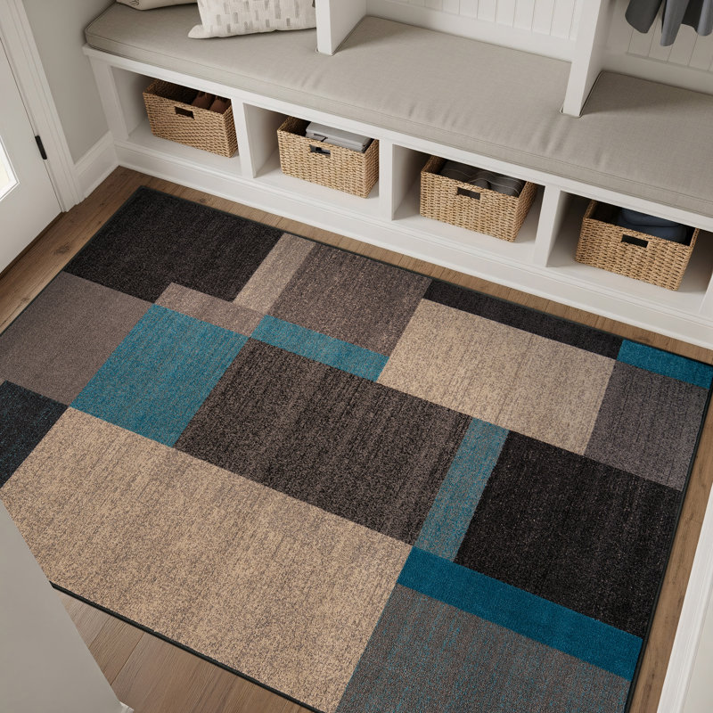 Tapis bleu tissé à la machine Bolk, 3' 3" x 5'