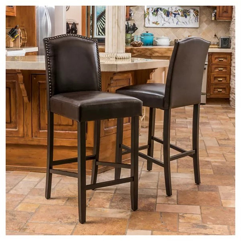 Ensemble de 2 tabourets de bar rembourrés pour îlot de cuisine avec pieds en bois d'hévéa et similicuir avec capacité de poids de 300 lb