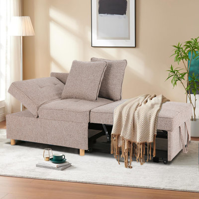 Adda 71" 4-in-1 Convertible Linen Upholstered Sleeper Sofa, Linen Sofa Chair for Small Space, Futon Sofa Bed with 2 Throw Pillows for Living Room, Single Recliner with 5 Adjustable Backrest for Bedroom Apartment