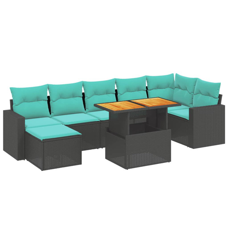  Ensemble de canapé de patio 8 pièces avec coussins en rotin de polyester, Noir, Vert