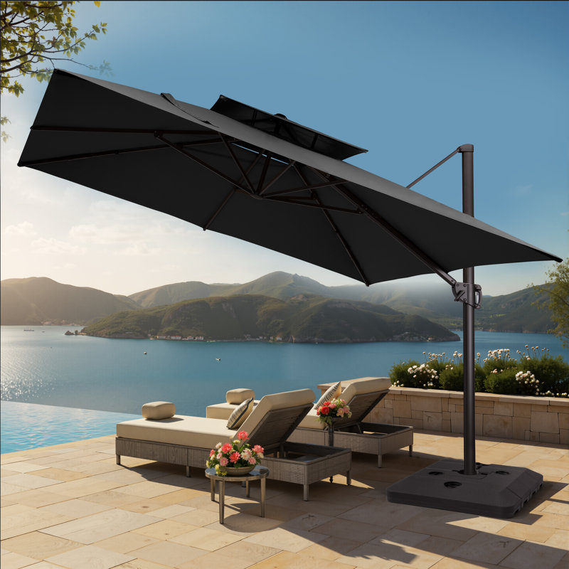 Parasol carré en porte-à-faux 128 po, base lestée incluse, Noir