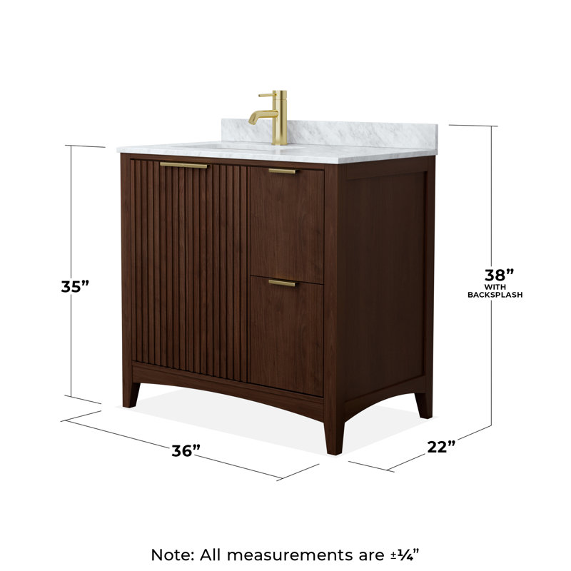 Palmilla 36" Freestanding Single Bathroom Vanity with Marble Top, Brushed Gold, Brown