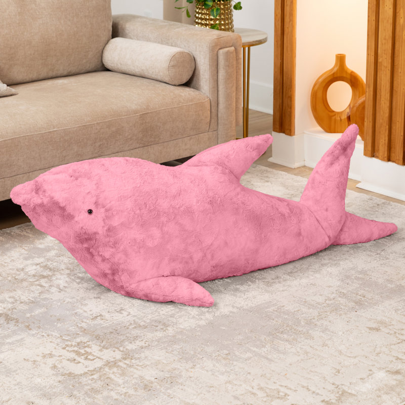 Raven-Symoné Finn The Shark Sea Buddy Large Kids Stuffed Animal Bean Bag And Pouf, Wild Rose Fur, Pink Faux Fur