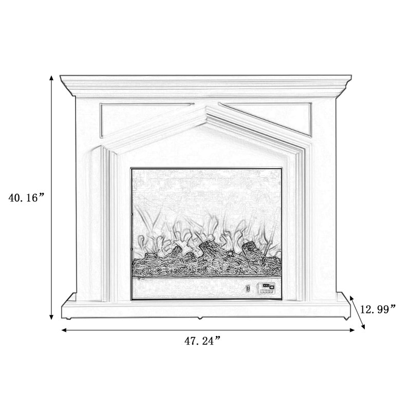 Foyer électrique en bois massif, Blanc, H 40,16 po x l 47,24 po x P 12,99 po