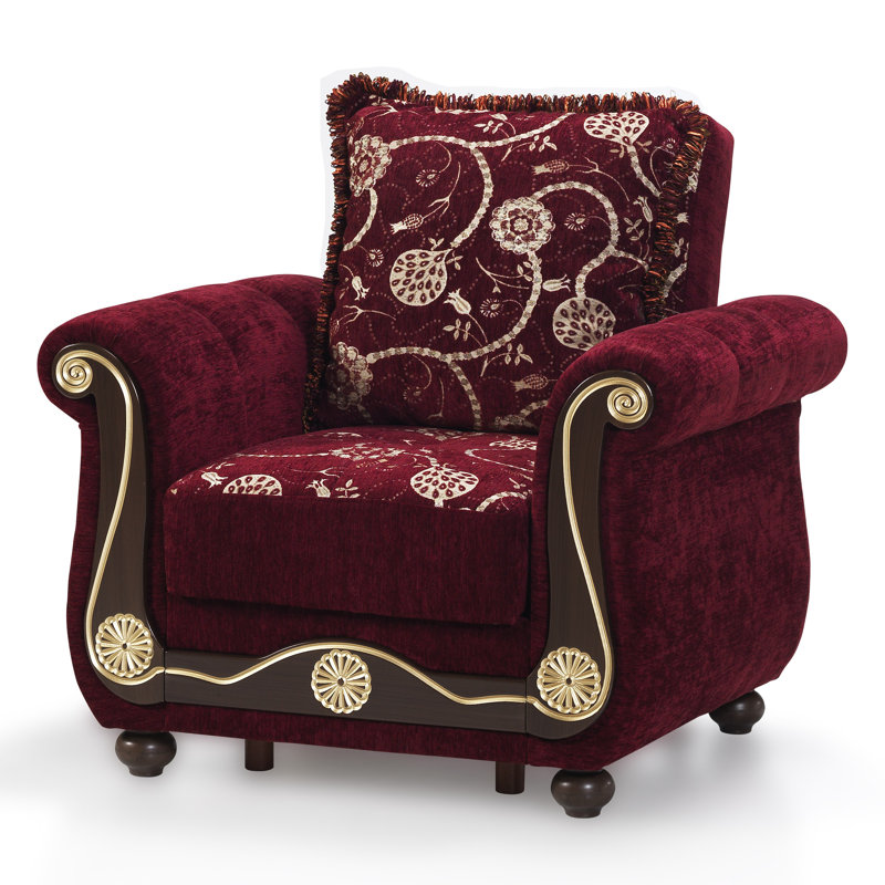 Burgundy Chenille Convertible Sleeper Arm Chair with Storage