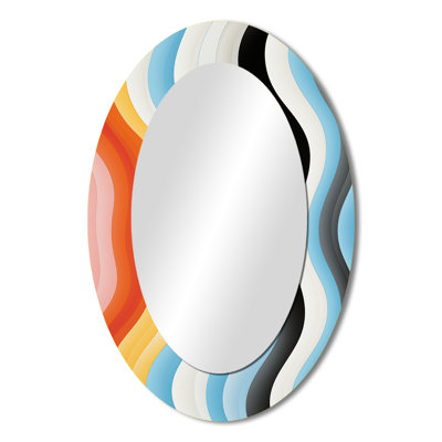 Opt Art Straight Line Delirum I - Multi-Color Modern Oval Wall Mirror