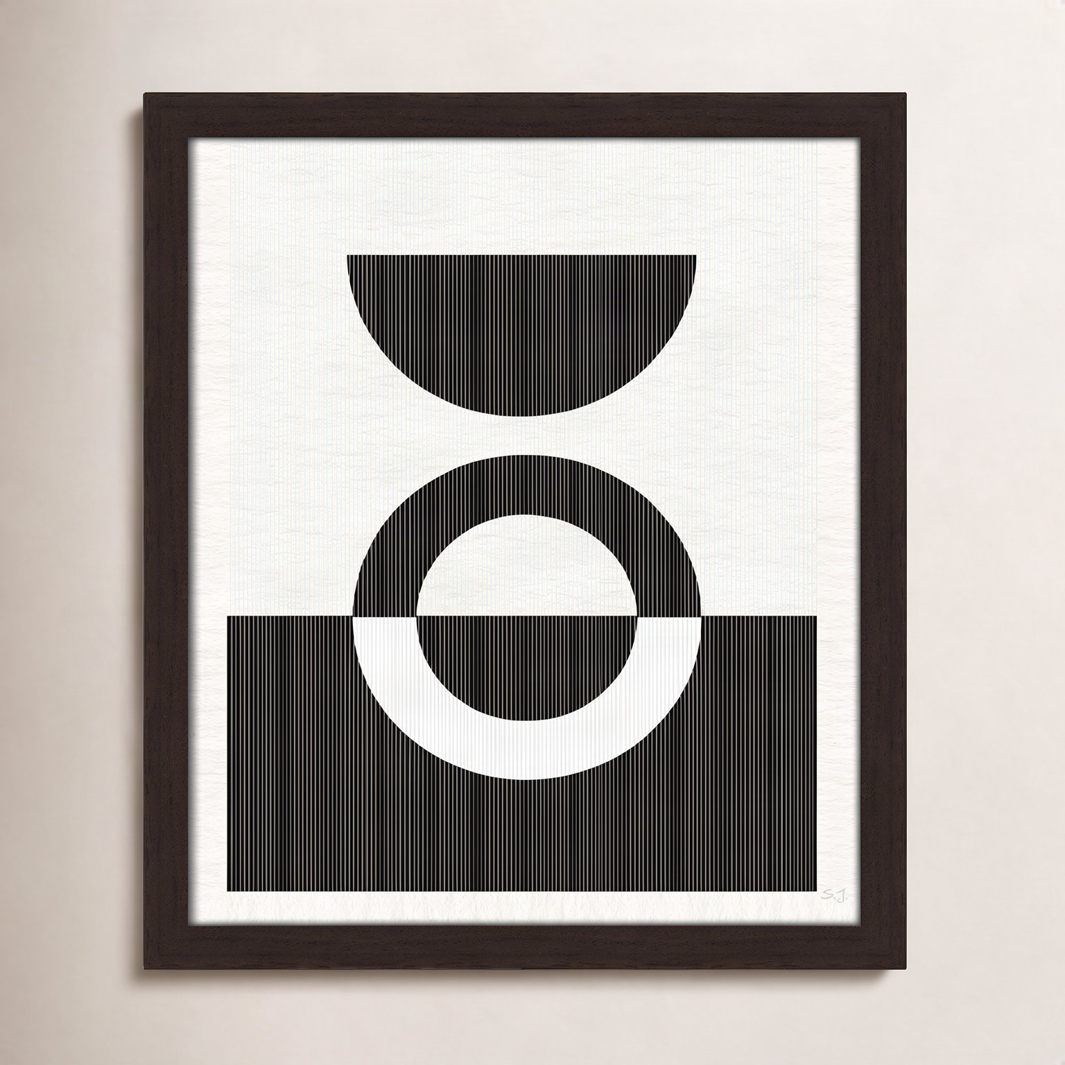 Eclipse III, 15" H x 13" W x 0.75" D, Open Grain Walnut Framed