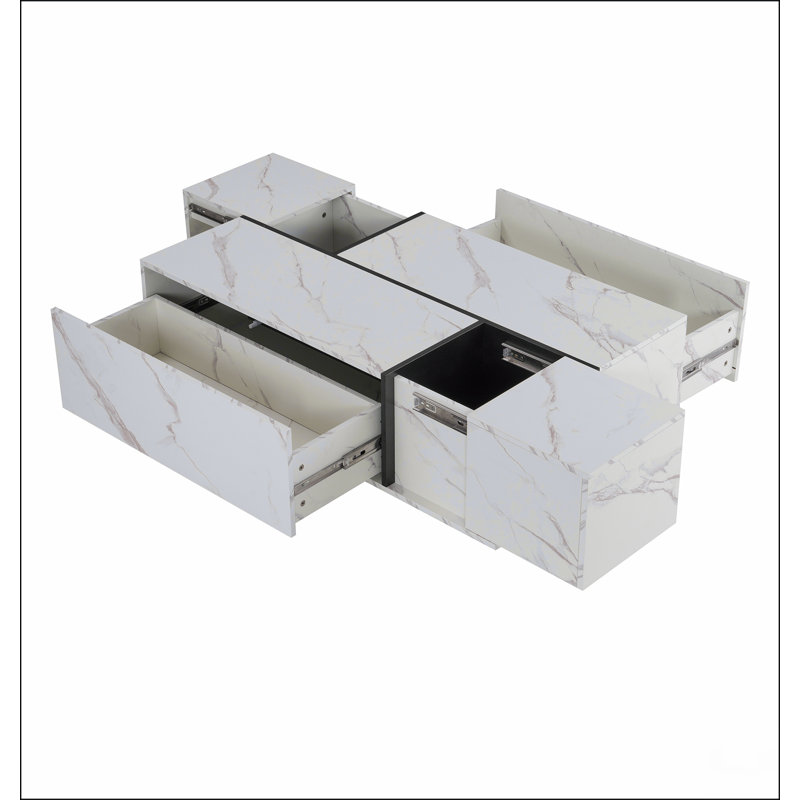 Table basse rectangulaire à plateau coulissant avec 2 tiroirs et 2 rangements cachés pour le salon 47,2 po (blanc), Blanc