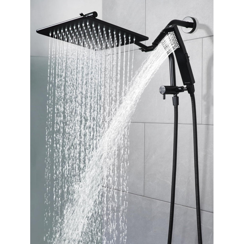 12 Inches Rain Shower Head, 3-Way Diverter With Pause Setting, 11 Inches Adjustable Extension Arm, Matte Black