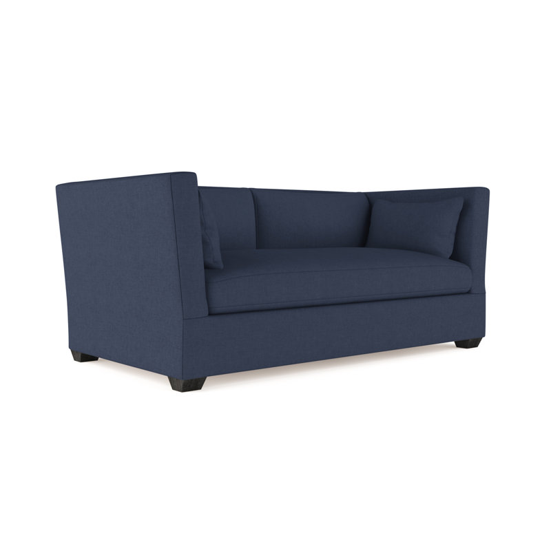 Canapé Rivington, Lin à tissage carré imprimé bleu, H 31 po x l 84 po x P 37 po, Brun foncé