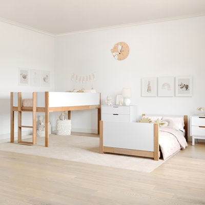Convertible Solid Wood Bunk Bed Frame For Kids With Ladder, No Box Spring Needed