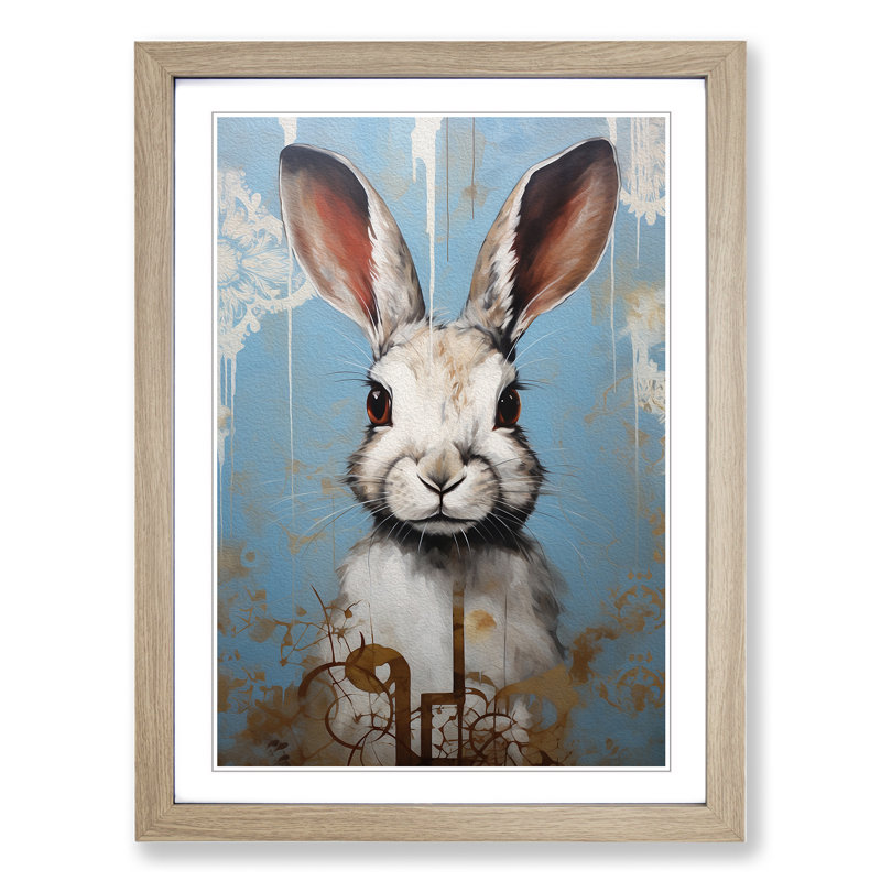 XYZ-FRM-V1223-5348 Rabbit Modern No.2 - Single Picture Frame Print on Wood, Oak, 46cm H x 34cm W x 2cm D