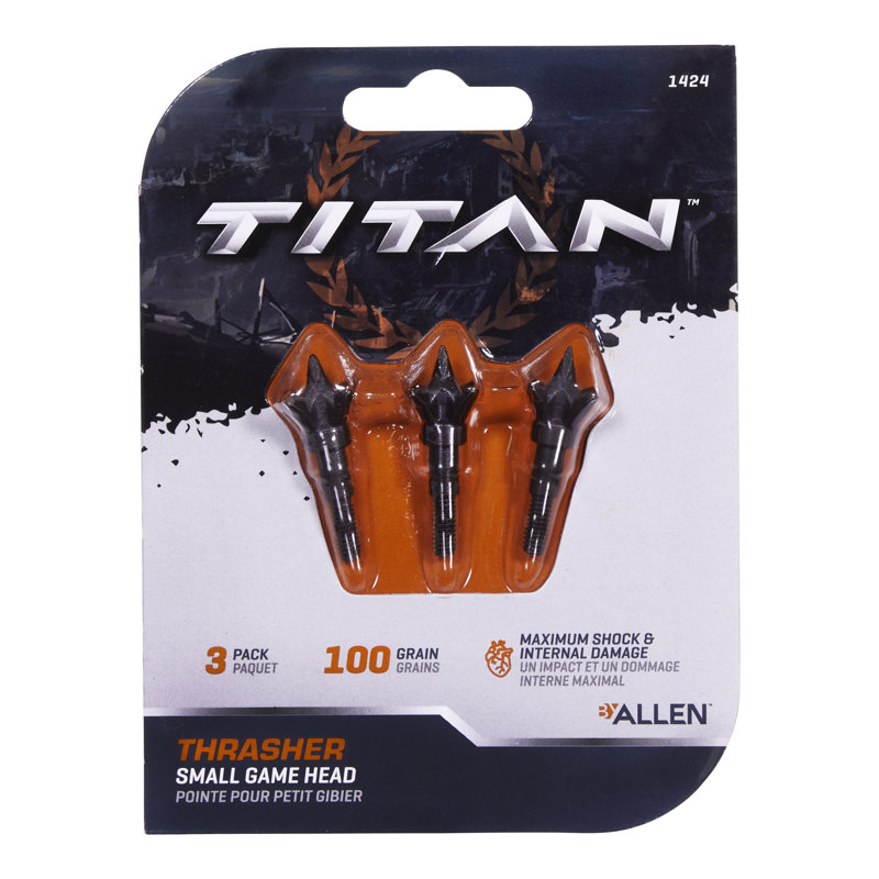 Titan Thrasher Small Game Archery Head Point, 100-Grains, 3-Pack, Black