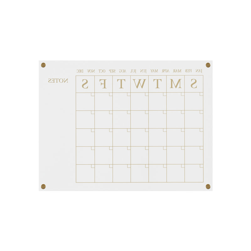 Clear Gold Acrylic Monthly Wall Calendar with Notes
