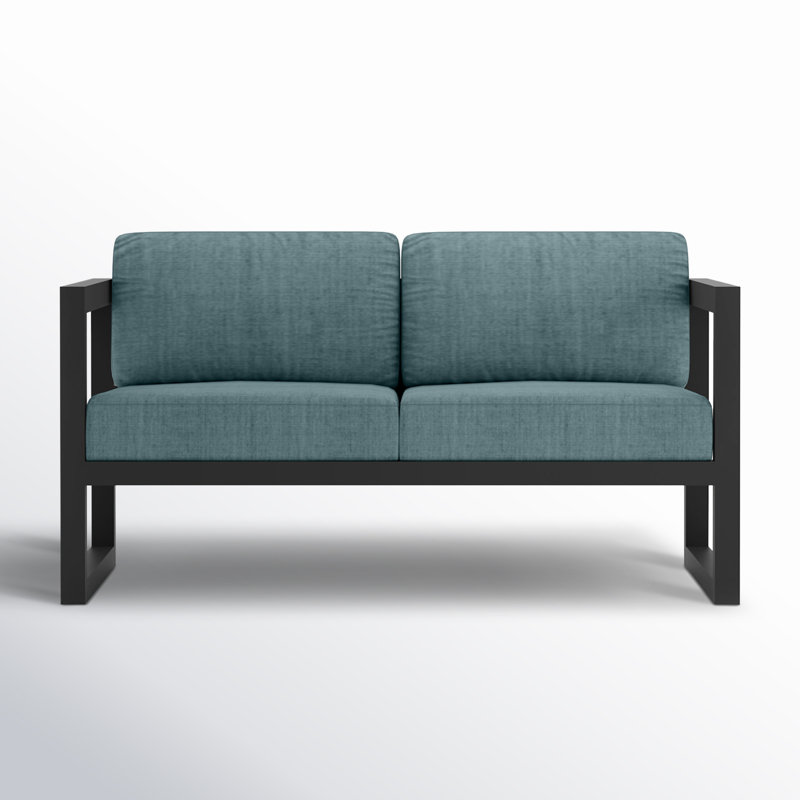 Avion 3 Piece Sofa Loveseat Set, Cast Lagoon Sunbrella® Plainweave, Black