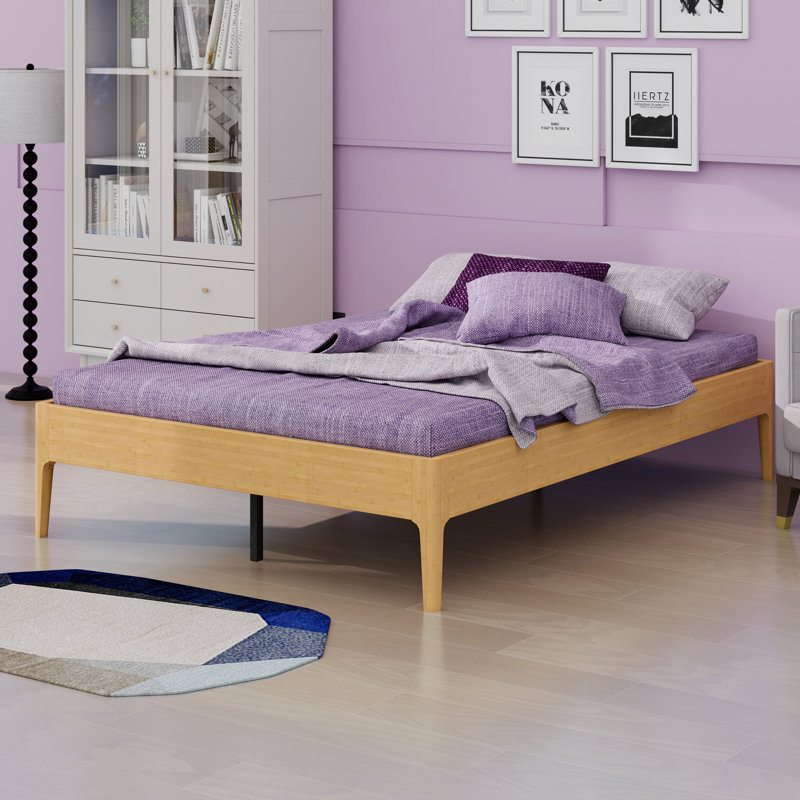 Modern Minimalist Platform Bed Featuring Wood Slat, Natural