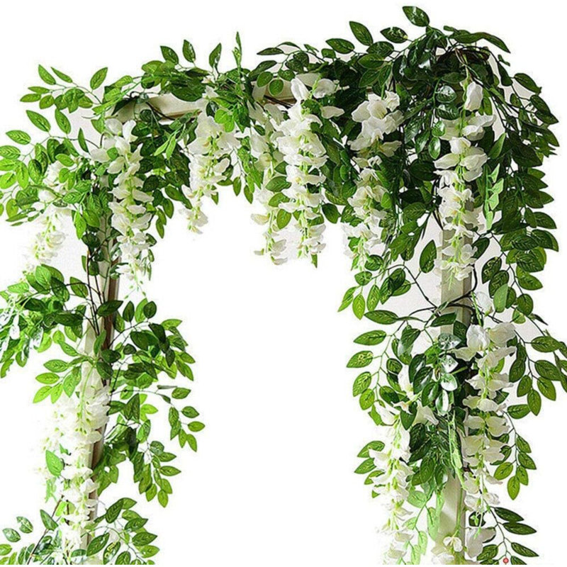2x7FT Artificial Wisteria Vine Garland Plants Flowers Arts For Ceremony Home Wedding Decoration (Lilac), White/Green