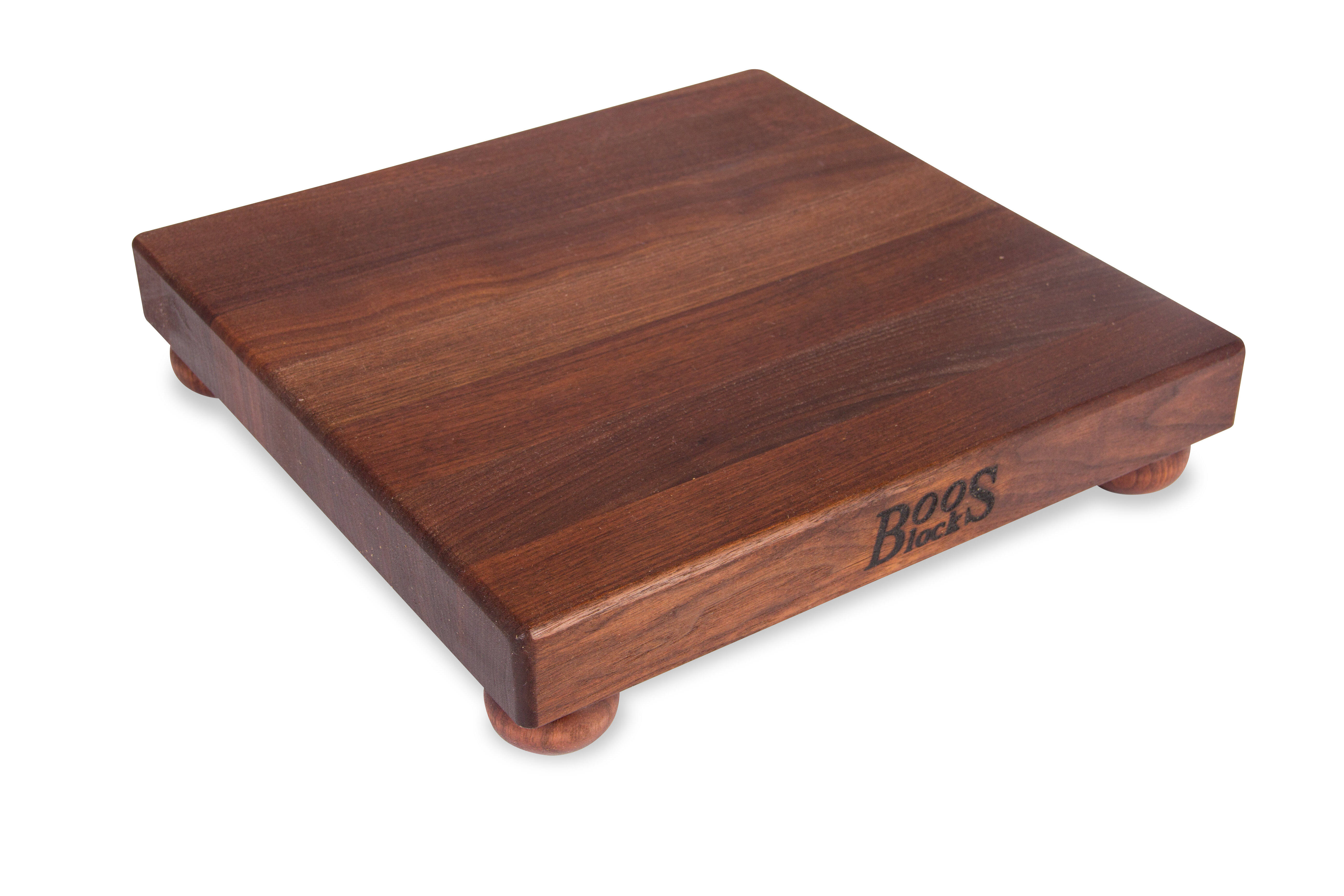 John Boos Small Walnut Wood Cutting Board for Kitchen, 12 Inches x 12  Inches, 1.5 Inches Thick Edge Grain Square Boos Block with Wooden Bun Feet