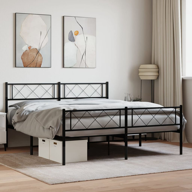 Cadre de lit en métal Daphanie, rangement sous le lit, silencieux, sans matelas, Noir, Small Double (4')