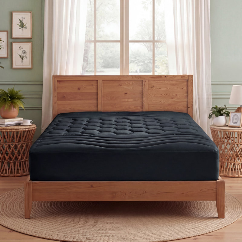 Protège-matelas de lit - Protecteur de surmatelas ajusté et matelassé, couvre-lit respirant silencieux, Noir, Grand lit