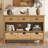 Retro Console Table with 3 Storage Drawers, Entryway Table with 3 Water Hyacinth Woven Baskets-995185352