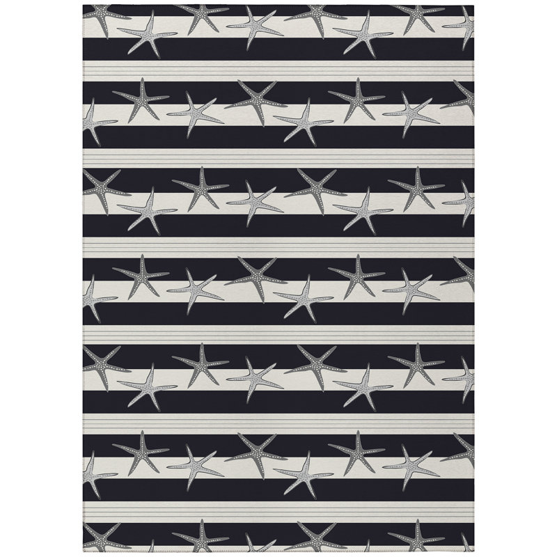 Tapis noir / blanc en polyester tissé à la machine Rulo, Rectangle 3 pi x 5 pi