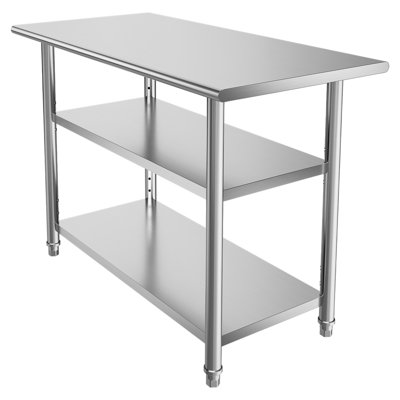 Stainless Steel Work Table, 24x48 Inch Food Prep Table with 2 Shelves, Commercial Kitchen Workstation, Metal Heavy Duty Utility Worktable, for Restaurant Home Hotel Garage Outdoor