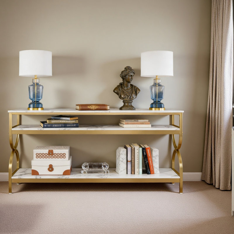 Faux Marble Sofa Table,3-Tier Bedside Table,Console Table,Foyer Table