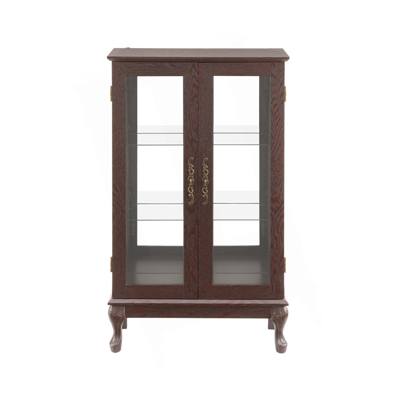 Vitrine 2 portes avec portes en verre trempé, armoires de terrasse avec panneau arrière en miroir et tablettes réglables, vitrine éclairée pour la maison, ampoule de bureau incluse