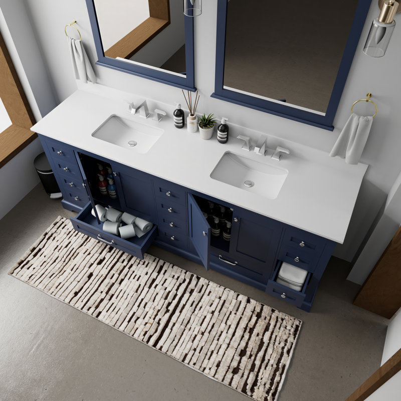Meuble-lavabo double avec comptoir en quartz blanc, Marine