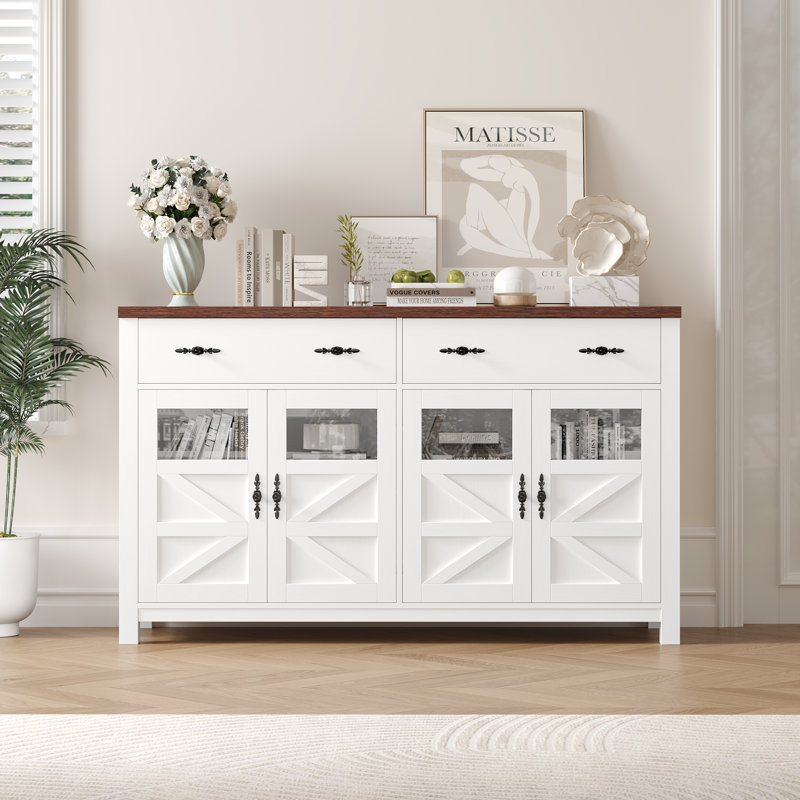 55.1" Nostrand 4 Door Accent Cabinet, White/Brown