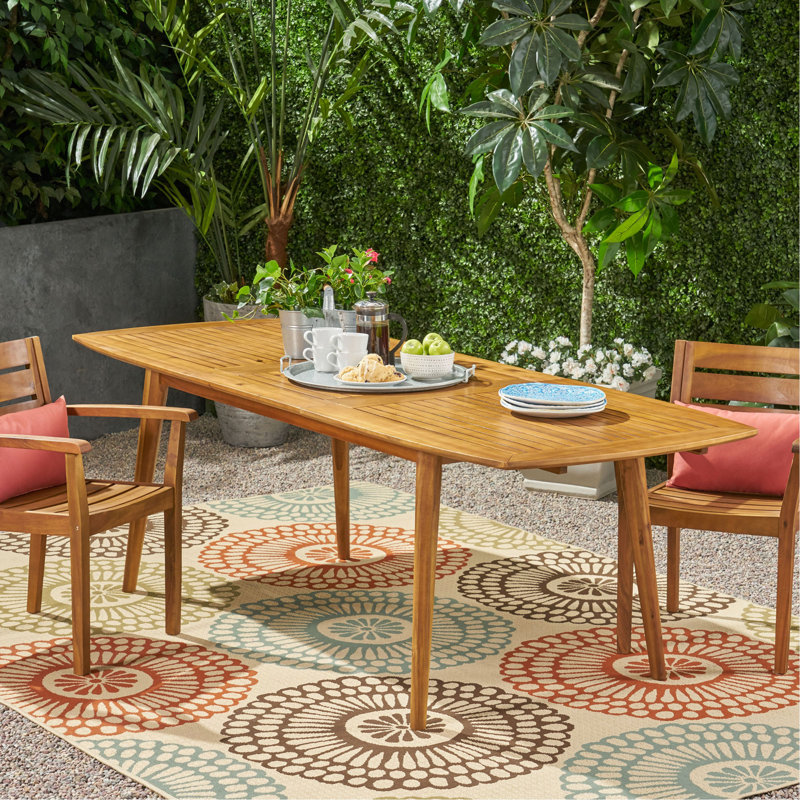Table de salle à manger d'extérieur extensible en bois d'acacia, Teck