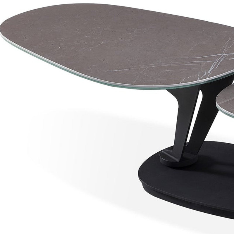  Table basse ovale en faux marbre et métal 36 po - géométrique contemporaine, 16.5" H x 35.5" W x 23" D, White / Black