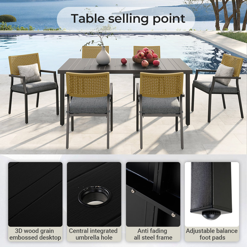 Aiden 6-Person Steel Outdoor Dining Set With Armchairs