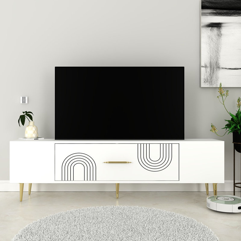 Olivia TV Stand, White/Gold, 150cm