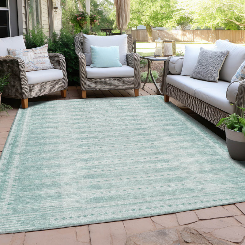 Tapis turquoise intérieur / extérieur lavable à la machine, Rectangulaire 3 pi x 5 pi