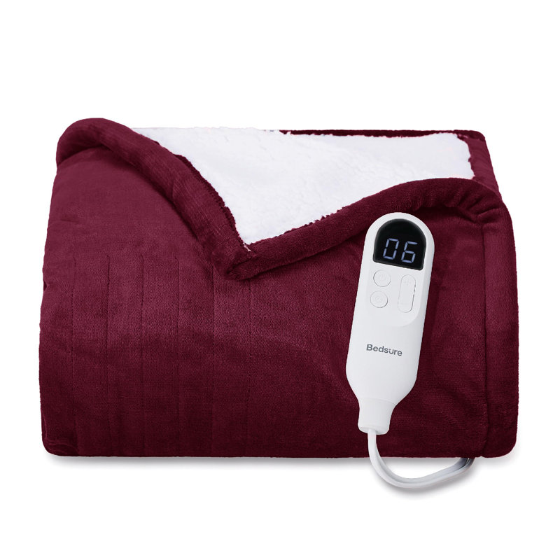 Winter Heated Blanket, Soft Flannel Electric Blanket with 4 Time Settings, 6 Heating Settings, Twin, Classic Winery