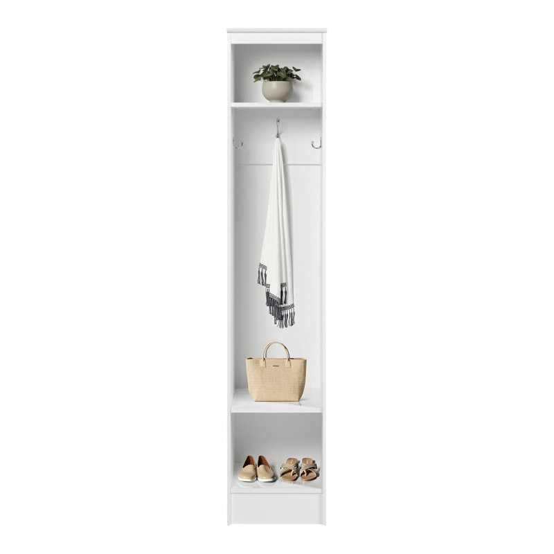 McAlmont Hall Tree 14.75'' Wide, Coat Rack Freestanding Hall Tree with 3 Hooks, Entryway Furniture for Coat and Shoe Storage, Entryway Organization with an Adjustable Shelf, 14.75"W x 72.5"H x 15.5"D, White