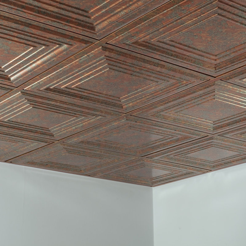Traditional 24 in. L x 24 in. W Textured Vinyl Drop-In Ceiling Tile, Copper Fantasy