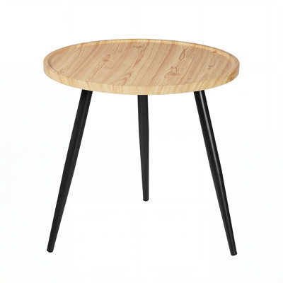 Round Nightstand with Tray Top, Small End Table with Metal Legs, Multi-Use Side Table for Bedroom, Living Room, Compact Bedside Table, Accent Table for Small Spaces