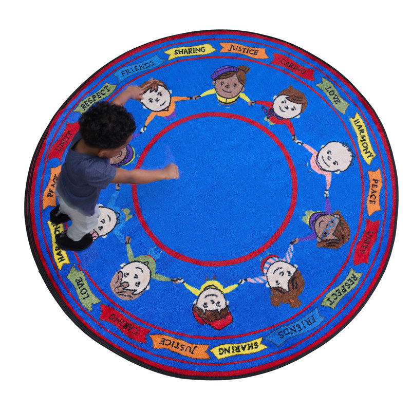 Tapis rond KidCarpet.com Main dans la main, motif d'amitié, 183 x 183 cm