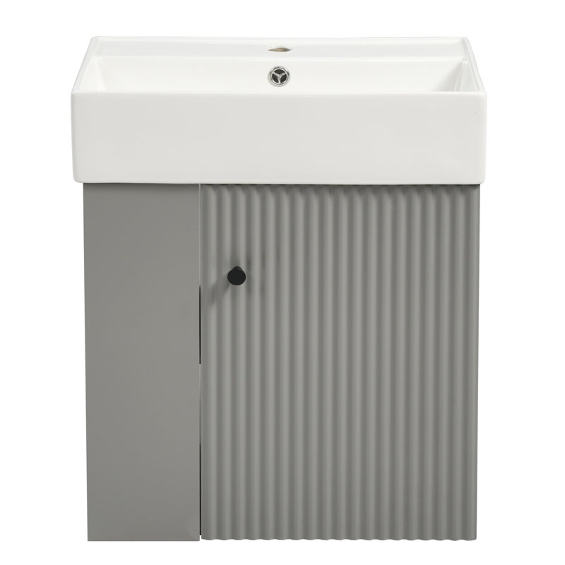21.6" Bathroom Vanity With Ceramic Top, Gray