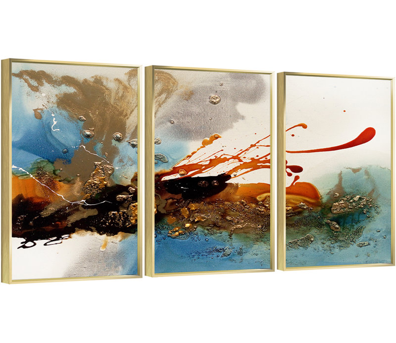 QS15-7_Ab Abstract Lines Wall Art - ensemble de 3 reproductions de cadres photo sur toile, Or