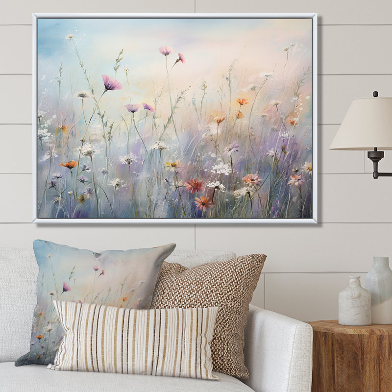 Wildflowers Wander meadows - Art mural de fleurs sauvages pour le salon, H 24 po x l 32 po, Reproduction avec cadre flottant